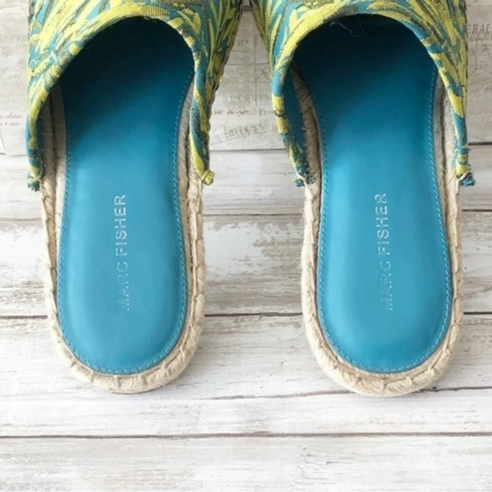 Marc Fisher Palm Leaf Slip On Jute Espadrille Size 9.5M Summer Resort Vacation